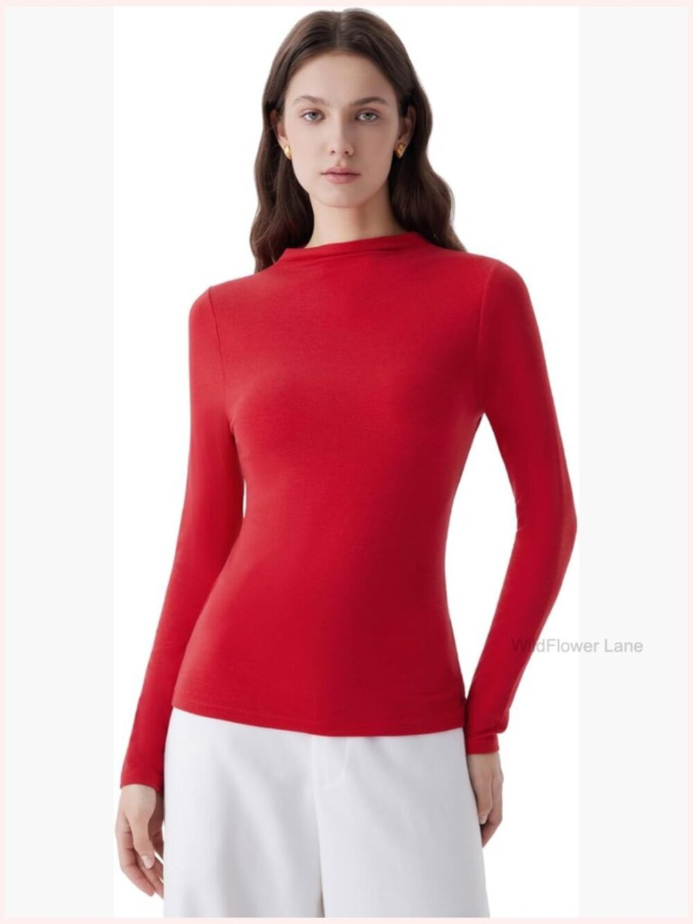 Mock Neck Fitted Long Sleeve Knit Top - Cloud Cashmere Women T-Shirt